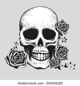 Skull and roses Hand made vector illustration
