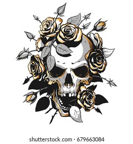 Skull with roses illustration