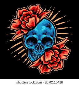 Skull And Roses Illustration for your business or merchandise