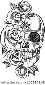 Skull with Roses: A Monochrome Elegance