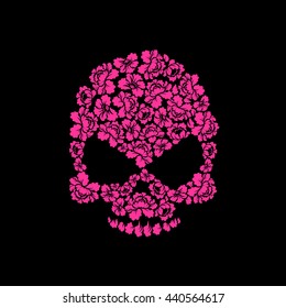 Skull of roses on a black background. Flower skull man. Vector illustration