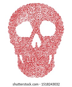 Skull of roses. Red roses in the shape of a skull. Day of the dead skull flower design.