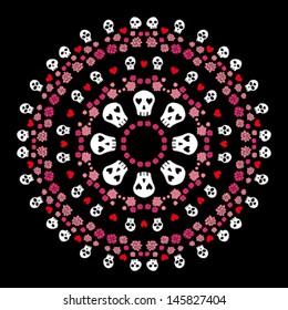 Skull and roses round background