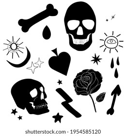 skull and roses seamless pattern. abstract monochrome background