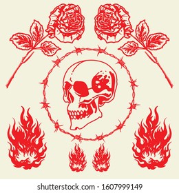 Skull roses set drawing Vector