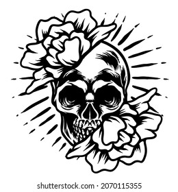 Skull And Roses Silhouette Illustration for your business or merchandise