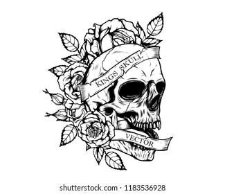 Skull Roses Tattoo By Hand Drawingtattoo Stock Vector (Royalty Free ...