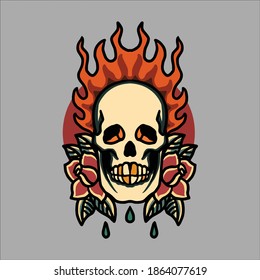 skull and roses tattoo vector design