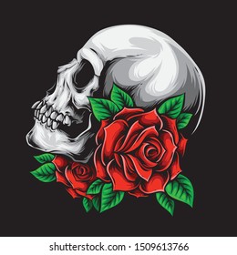 Skull With Roses Vector Art