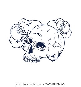 Skull Roses vector design. Skull with Rose flower Vintage Illustration vector design for t shirt design, poster or t shirts street wear and Urban style. T-shirt design vector