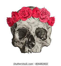 Skull and roses. Vector illustration