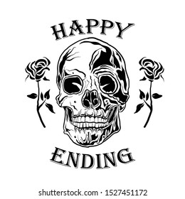 skull roses vector ilustrasion, happy ending wallpaper. eps 10 