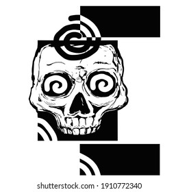 
skull with round tattoo symbols. Vector illustration