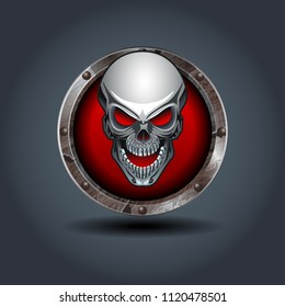 Skull, rusty iron rounded badge icon. For Ui/Game.