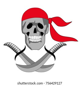 Skull and sabers. Jolly Roger logo template. Vector illustration isolated on white background.