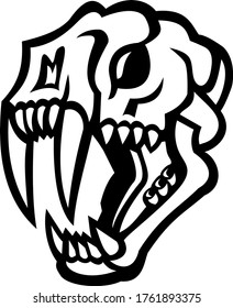 Skull of Saber-toothed Cat Mascot Black and White