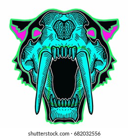 skull of a saber-toothed tiger turquoise