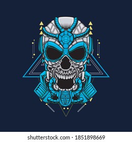Skull With Sacred Geometriy Blue. Perfect for T-shirt design, sticker design, tattoo design, etc.