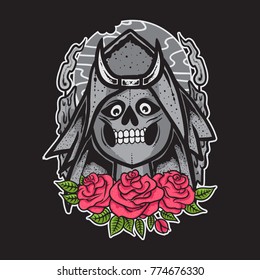 skull of samurai flowers