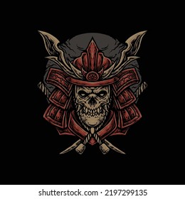 skull samurai head illustration design vector