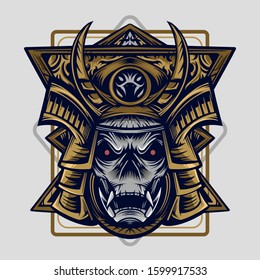 skull samurai head vector illustration isolated background