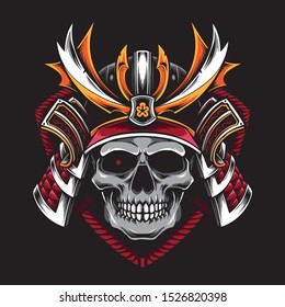 skull with samurai helmet vector