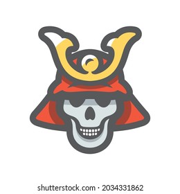 Skull samurai helmet Vector icon Cartoon illustration.