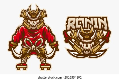 skull samurai mascot illustration with swords