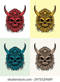 Calavera samurai oni máscara Ilustración vectorial arte de Clip opción de color diferente colección pegatina camiseta diseño de ropa impresión arte aislado editable