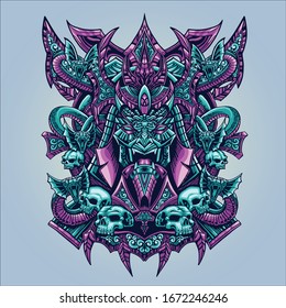 skull samurai with snake illustration