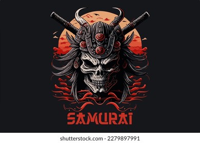 Skull samurai vector illustration for t-shirt design