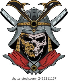 Skull samurai vector illustration for t-shirt design