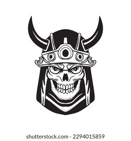 A skull samurai with a viking helmet and horns