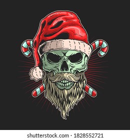 skull santa with beard illustration vector graphic