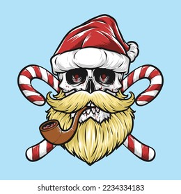 skull santa with beard and mustache vector
