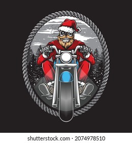 skull santa biker with motorcycle vector