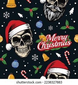 skull santa christmas hand drawn seamless pattern design vector 