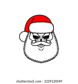 Skull of Santa. Christmas and New Year scary illustration.
