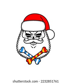 Skull of Santa. Christmas and New Year scary illustration.
