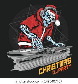 SKULL SANTA CLAUS WITH CHRISTMAS JACKET AND HAT AT DJ PARTY ARTWORK