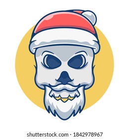 Skull with Santa Claus Hat Mascot Cartoon Vector Illustration. Merry Christmas Mascot Logo Concept. Flat Cartoon Style Suitable for Sticker, Wallpaper, Icon, etc.
