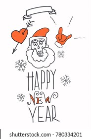Skull in Santa Claus hat wishes Happy New Year