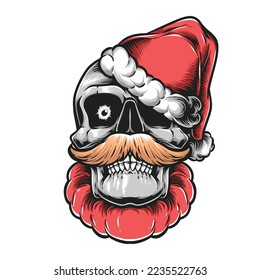skull santa claus with mustache vector