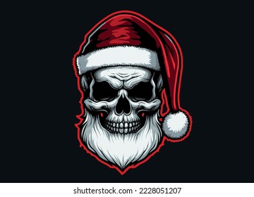 Skull Santa Claus Vintage Stil. Vektorgrafik. Silvester oder Weihnachtsfeierposter.