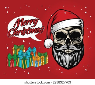 skull santa hand drawn illustration design flyer banner vector