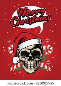 skull santa hand drawn illustration design flyer banner vector