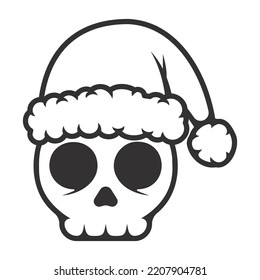 Skull with Santa hat  flat line icon vector