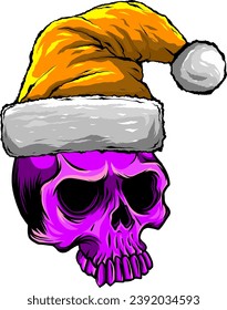 Skull Santa. Scary Christmas Skull. Horror Christmas. Vector illustration. Isolated on white background.