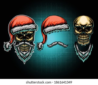 skull santa set vector illustration