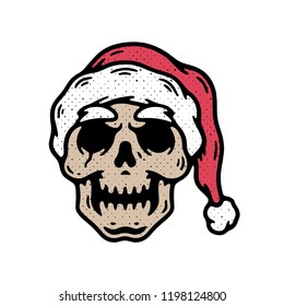 SKULL SANTA WITHOUT BEARD HAND DRAW WHITE BACKGROUND